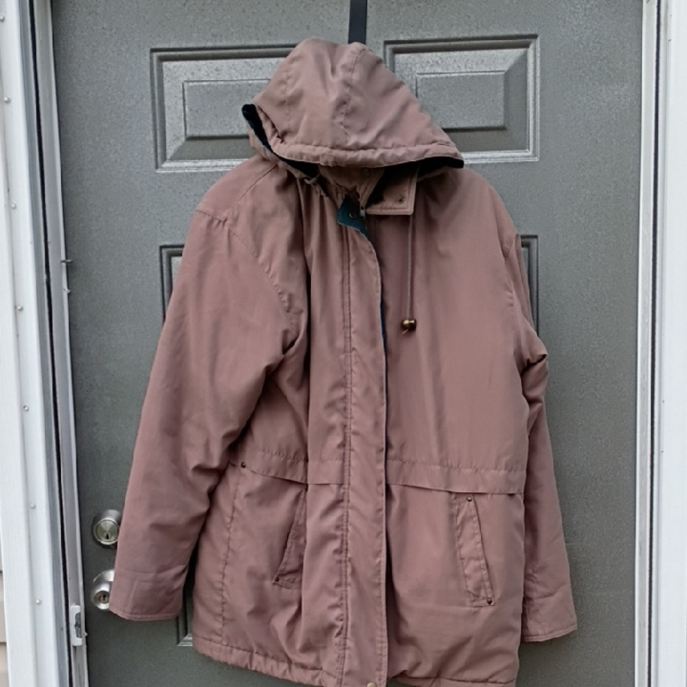 Jacqueline Ferrar Men's, Tan Hooded Lined Raincoat Size Medium